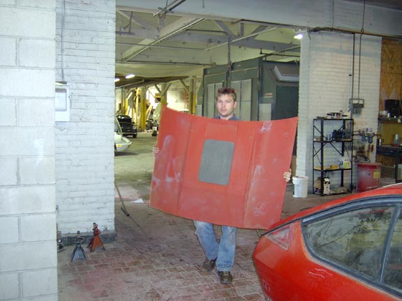 Me with the hood before the rebuild.